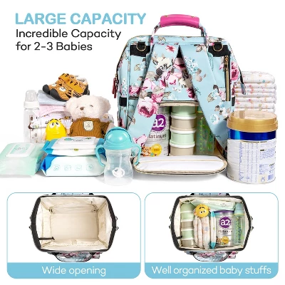 Itopfox Large Capacity Waterproof Diaper Backpack With Insulated Pockets, Changing Pad & Bottle Bag For Baby Essentials (Rose Flower) 2 Itopfox Large Capacity Waterproof Diaper Backpack With Insulated Pockets, Changing Pad & Bottle Bag For Baby Essentials (Rose Flower) - Image 2