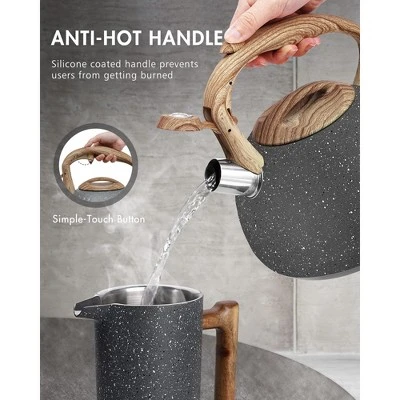 Itopfox Tea Kettle, 2.7 Quart With Wood Pattern Handle Loud Whistle Food Grade Stainless Steel Anti-Hot Handle Anti-Rust Finish Suitable For All Heat 3 Itopfox Tea Kettle, 2.7 Quart With Wood Pattern Handle Loud Whistle Food Grade Stainless Steel Anti-Hot Handle Anti-Rust Finish Suitable For All Heat - Image 3