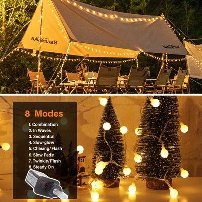 Itopfox 33ft 100 LED Globe String Lights With Remote, 8 Modes Fairy Lights For Indoor Outdoor Party Wedding Christmas Tree Decor, Warm White 2 Itopfox 33ft 100 LED Globe String Lights With Remote, 8 Modes Fairy Lights For Indoor Outdoor Party Wedding Christmas Tree Decor, Warm White - Image 2