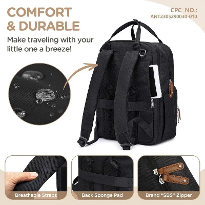 Itopfox Expandable Diaper Backpack For Twins, Dual Compartments, Includes Changing Pad & Stroller Straps, Unisex Black, 26-36L 3 Itopfox Expandable Diaper Backpack For Twins, Dual Compartments, Includes Changing Pad & Stroller Straps, Unisex Black, 26-36L - Image 3