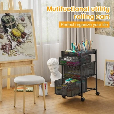 Itopfox Rolling Utility Cart With 3 Drawers, Craft Organizer And Storage With DIY Divider, Lockable Wheels, Multi-Functional Storage For Art Supplies 3 Itopfox Rolling Utility Cart With 3 Drawers, Craft Organizer And Storage With DIY Divider, Lockable Wheels, Multi-Functional Storage For Art Supplies - Image 3