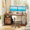 Itopfox Computer Desk With File Cabinet & Power Outlets, Home Office Desk With 2 Monitor Stands & Storage Drawer, Writing Gaming Table With Shelves