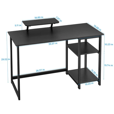 Itopfox Computer Desk With Monitor Stand, Office Desk With Adjustable Storage Shelves, Small Gaming Desk For Home Work Writing Study, Black 2 Itopfox Computer Desk With Monitor Stand, Office Desk With Adjustable Storage Shelves, Small Gaming Desk For Home Work Writing Study, Black - Image 2