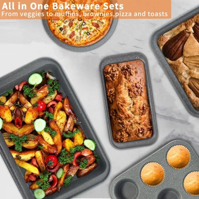 Itopfox 5-Piece Nonstick Bakeware Set With Grey Marble Coating, Carbon Steel Baking Pans For Oven, Includes Round & Square Cake Pan, Muffin Tin 3 Itopfox 5-Piece Nonstick Bakeware Set With Grey Marble Coating, Carbon Steel Baking Pans For Oven, Includes Round & Square Cake Pan, Muffin Tin - Image 3