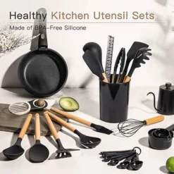 Itopfox 39-Piece Silicone Cooking Utensil Set With Wooden Handle, Heat Resistant Up To 446°F, BPA-Free Kitchen Gadgets For Nonstick Cookware (Black) -Itopfox Shop GUEST bcf4879d d36a 49ff 8027 ddeb6795b477