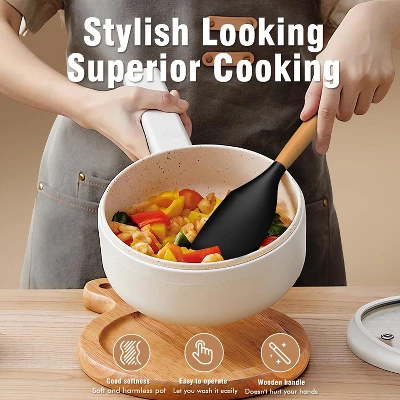 Itopfox Silicone Cooking Utensils Set With Wooden Handles, Heat Resistant Kitchen Tools For Non-Stick Cookware Includes Spatulas, Ladle, Whisk, Tongs 4 Itopfox Silicone Cooking Utensils Set With Wooden Handles, Heat Resistant Kitchen Tools For Non-Stick Cookware Includes Spatulas, Ladle, Whisk, Tongs - Image 4