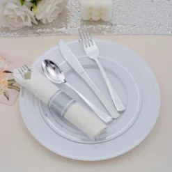 Itopfox 100 Pack Pre Rolled Silver Plastic Silverware Set With Napkins, Disposable Wrapped Heavy Duty Cutlery Set For Wedding Birthday Party -Itopfox Shop GUEST bf822c78 18bb 4e38 a43c 6dfff9759d45