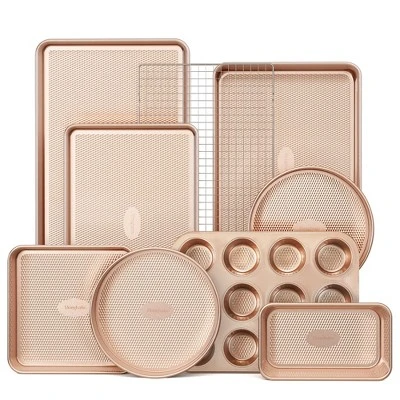 Itopfox 9-Piece Nonstick Baking Pans Set With Diamond Texture, Includes Cookie Sheet, Cake Pan, Roasting Pan, Muffin Tin, Gold 9 Itopfox 9-Piece Nonstick Baking Pans Set With Diamond Texture, Includes Cookie Sheet, Cake Pan, Roasting Pan, Muffin Tin, Gold - Image 9