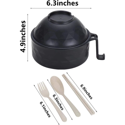 Itopfox Microwave Ramen Bowl Cooker Set With Handles, Includes Spoon Chopsticks Fork, Perfect For College Dorm Room & Apartment Essentials (Black) 2 Itopfox Microwave Ramen Bowl Cooker Set With Handles, Includes Spoon Chopsticks Fork, Perfect For College Dorm Room & Apartment Essentials (Black) - Image 2