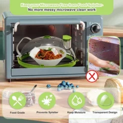 Itopfox Microwave Splatter Cover With Steamer, Clear Lid For Food, Kitchen Accessories For Microwave Oven, Green
