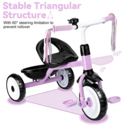 Itopfox Toddler Tricycle For Ages 2-4 Years, Kids Trike With Bell And Back Basket, 3 Wheel Bike Riding Toy Gift For Girls, Purple