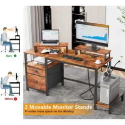 Itopfox Computer Desk With File Cabinet & Power Outlets, Home Office Desk With 2 Monitor Stands & Storage Drawer, Writing Gaming Table With Shelves -Itopfox Shop GUEST c7edc3a5 f067 4a56 978d 303cfac68aa0