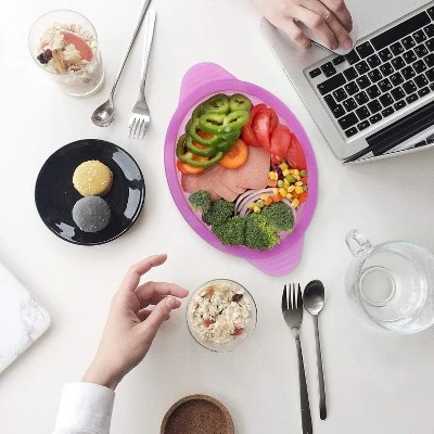 Itopfox Microwave Steamer Cooker Collapsible Bowl With Handle & Lid For Vegetables, Fish, Meal Prep - BPA Free, Dishwasher Safe, Easy Storage, Purple 3 Itopfox Microwave Steamer Cooker Collapsible Bowl With Handle & Lid For Vegetables, Fish, Meal Prep - BPA Free, Dishwasher Safe, Easy Storage, Purple - Image 3