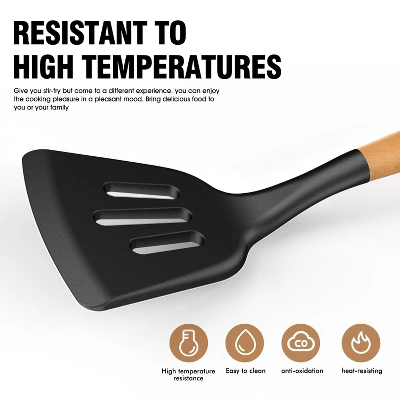 Itopfox Silicone Cooking Utensils Set With Wooden Handles, Heat Resistant Kitchen Tools For Non-Stick Cookware Includes Spatulas, Ladle, Whisk, Tongs 7 Itopfox Silicone Cooking Utensils Set With Wooden Handles, Heat Resistant Kitchen Tools For Non-Stick Cookware Includes Spatulas, Ladle, Whisk, Tongs - Image 7