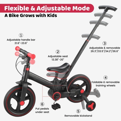 Itopfox 6-in-1 Foldable Toddler Bike With Push Handle, Training Wheels & Pedals For Kids 18-60 Months Adjustable Balance Bike For Boys & Girls 4 Itopfox 6-in-1 Foldable Toddler Bike With Push Handle, Training Wheels & Pedals For Kids 18-60 Months Adjustable Balance Bike For Boys & Girls - Image 4