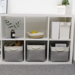 Itopfox Set Of 3 Large Fabric Storage Baskets, Collapsible Canvas Bins For Organizing Closet, Nursery, Toys, Clothes, Shoes - White & Grey -Itopfox Shop GUEST ca73723a 5c6f 4de3 9c7a 267f79b46947