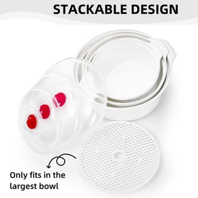 Itopfox 3-Piece Microwave-Safe Bowl Set With Lids & Steamer Rack, BPA-Free Soup & Ramen Cookware For Kitchen, Office, Dorm - Nesting Design 2 Itopfox 3-Piece Microwave-Safe Bowl Set With Lids & Steamer Rack, BPA-Free Soup & Ramen Cookware For Kitchen, Office, Dorm - Nesting Design - Image 2