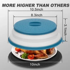 Itopfox 4 In 1 Vented Collapsible Microwave Splatter Cover & Mat, Kitchen Dish Bowl Plate Lid For Food, Dishwasher-Safe, BPA-Free Silicone & Plastic