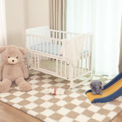 Itopfox Super Soft Fluffy Checkered Shaggy Area Rug, Beige And White Fuzzy Carpet For Living Room Bedroom Kids Room Nursery Dorm Home Decor 4 Itopfox Super Soft Fluffy Checkered Shaggy Area Rug, Beige And White Fuzzy Carpet For Living Room Bedroom Kids Room Nursery Dorm Home Decor - Image 4