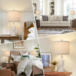 Itopfox Farmhouse Table Lamps Set Of 2, White Rustic Vintage For Living Room Bedroom, Antique Bedside Desk Lamps With Linen Shade, Traditional Resin -Itopfox Shop GUEST cb91b9fe 5688 4c8f 83bf ece9c214b96d