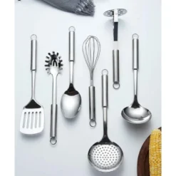 Itopfox 8-Piece Stainless Steel Kitchen Utensil Set With Stand, Includes Ladle, Skimmer, Slotted Turner, Pasta Server, Serving Spoon, Potato Masher -Itopfox Shop GUEST ccdfd660 6a79 44e8 831f 0188b734373e