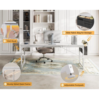 Itopfox Modern Computer Desk With Storage & Headphone Hook, Large Office Gaming Work Table, Splice Board Design, White Finish 5 Itopfox Modern Computer Desk With Storage & Headphone Hook, Large Office Gaming Work Table, Splice Board Design, White Finish - Image 5