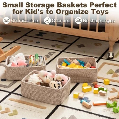 Itopfox 3 Pack Small Storage Baskets For Organizing, Cute Woven Decorative Gift Baskets For Shelves, Mini Closet Organizer Bins With Handles 2 Itopfox 3 Pack Small Storage Baskets For Organizing, Cute Woven Decorative Gift Baskets For Shelves, Mini Closet Organizer Bins With Handles - Image 2