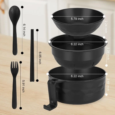 Itopfox Ramen Bowl Set With Chopsticks And Spoon, Microwave Pasta Cooker, College Dorm Essentials For Girls And Guys (Black) 1 Itopfox Ramen Bowl Set With Chopsticks And Spoon, Microwave Pasta Cooker, College Dorm Essentials For Girls And Guys (Black)
