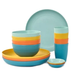 Itopfox Wheat Straw Dinnerware Set-16 Unbreakable Plates, Bowls, Cups & Sauce Dishes, Microwave & Dishwasher Safe For Kitchen, Parties & Camping -Itopfox Shop GUEST cf74c213 e8b5 4ee5 a72f b66700bfec2f