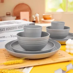 Itopfox 48-Piece Grey Wheat Straw Dinnerware Set Unbreakable Plates, Bowls, And Cups For 12, Dishwasher Safe, Perfect For Camping, BBQs & Gatherings -Itopfox Shop GUEST d00f8e82 8097 49b2 8a88 e41476dd51c4