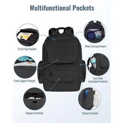 Itopfox Multifunctional Diaper Backpack With Insulated Pockets, Water Resistant Baby Bag For Men & Women, Stroller Straps, Black 4 Itopfox Multifunctional Diaper Backpack With Insulated Pockets, Water Resistant Baby Bag For Men & Women, Stroller Straps, Black - Image 4