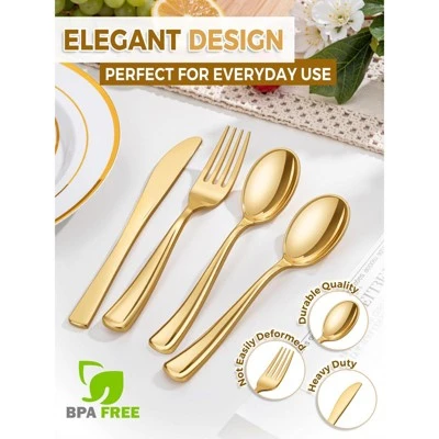 Itopfox 180-Piece Gold Plastic Cutlery Set - Disposable Flatware For Parties, Weddings, Thanksgiving - Includes Forks, Knives, Spoons 8 Itopfox 180-Piece Gold Plastic Cutlery Set - Disposable Flatware For Parties, Weddings, Thanksgiving - Includes Forks, Knives, Spoons - Image 8