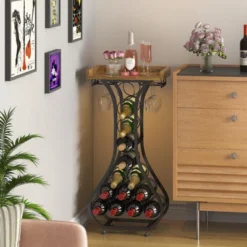 Itopfox Freestanding Wine Rack With Wood Tabletop & Glass Holder, Mini Bar Table For 14 Bottles, Space-Saving Floor Stand For Kitchen, Living Room 14 Itopfox Freestanding Wine Rack With Wood Tabletop & Glass Holder, Mini Bar Table For 14 Bottles, Space-Saving Floor Stand For Kitchen, Living Room -Itopfox Shop GUEST d43342e2 dfe5 4f37 b2a3 fd54ce542f62