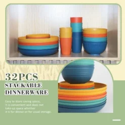 Itopfox Wheat Straw Dinnerware Set Of 32, Unbreakable Plates And Bowls For 8, Dishwasher Safe For Kitchen And Camping, Vibrant Series -Itopfox Shop GUEST d4fcfd9b d909 4988 acc1 6c04f9da37b9