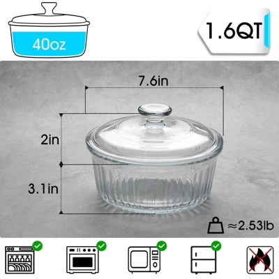 Itopfox Round Glass Casserole Dish With Lid, Borosilicate Oven Safe Bakeware For Cooking, Baking & Serving 1 Itopfox Round Glass Casserole Dish With Lid, Borosilicate Oven Safe Bakeware For Cooking, Baking & Serving