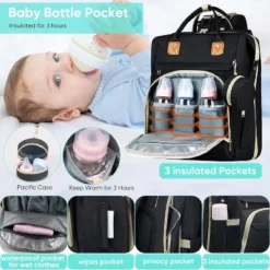 Itopfox Large Capacity Diaper Backpack With USB Port, Waterproof & Foldable Baby Travel Bag For Parents, Black -Itopfox Shop GUEST d88340dc 7f59 449a 8022 b564a979074c