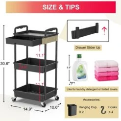 Itopfox 3-Tier Rolling Cart With Removable Drawer, Sturdy Utility Organizer With Lockable Wheels For Bathroom, Kitchen, Craft, Makeup Baby Essentials -Itopfox Shop GUEST d91206f9 4f01 4c3b 8e55 9d744684e5ae