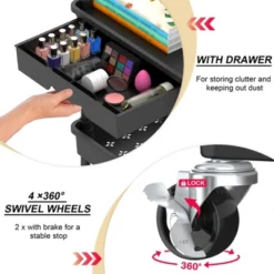 Itopfox 3-Tier Rolling Cart With Removable Drawer, Sturdy Utility Organizer With Lockable Wheels For Bathroom, Kitchen, Craft, Makeup Baby Essentials