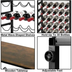 Itopfox 6-Tier Free Standing Wine Rack With Wooden Table Top, Sturdy Metal Bottle Holder For Kitchen Bar Pantry, Holds 30 Bottles -Itopfox Shop GUEST da5e8e47 3568 4f45 a608 c1b8bbbc6ac9