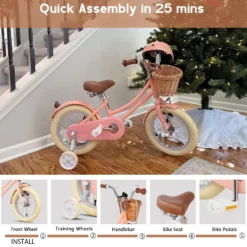 Itopfox Retro Cruiser Girls Bike For Children Ages 3-5 Years Old, Kids Bicycle With Wicker Basket & Training Wheels, Peach -Itopfox Shop GUEST dc6e5fd1 ba26 42a8 b3a8 8ab47fb4c312