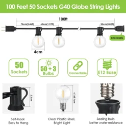Itopfox 100Ft LED Outdoor String Lights, Dimmable Patio Lights, Waterproof Shatterproof G40 Globe Bulb String For Backyard Bistro -Itopfox Shop GUEST dd4342a5 7e47 4f8f ab24 96d69b450e9d