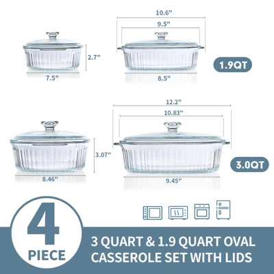 Itopfox 4-Piece Glass Casserole Baking Dish Set With Lids, Includes 2 Casseroles For Baking, Serving And Storing, Borosilicate Glass 1 Itopfox 4-Piece Glass Casserole Baking Dish Set With Lids, Includes 2 Casseroles For Baking, Serving And Storing, Borosilicate Glass