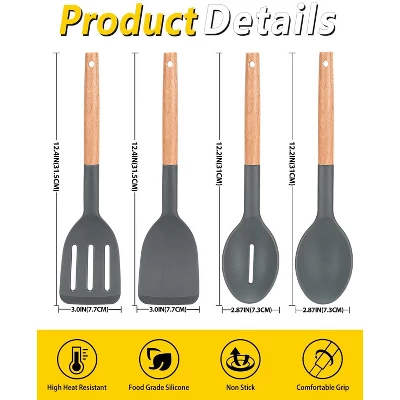 Itopfox Pack Of 4 Silicone Cooking Utensils Set With Wooden Handle, Non Stick Spatulas And Heat Resistant Slotted Spoons For Frying, Serving, Turning 3 Itopfox Pack Of 4 Silicone Cooking Utensils Set With Wooden Handle, Non Stick Spatulas And Heat Resistant Slotted Spoons For Frying, Serving, Turning - Image 3