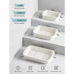 Itopfox Deep Ceramic Casserole Dishes Set With Roasting Racks, Large Lasagna Pans With Handles, Rectangular Bakeware For Oven, Gift For Mom, Set Of 3 -Itopfox Shop GUEST e15602a9 991a 4a67 913a 48d6b1bdbbc6