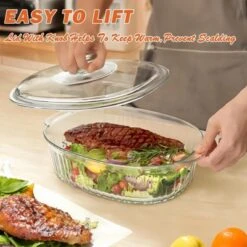 Itopfox 2.8L Glass Casserole Baking Dish With Lid, Large Oval Dish For Oven, Freezer & Microwave, Clear Container -Itopfox Shop GUEST e1584964 88c6 4191 a3f9 d41e527fc62b