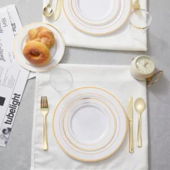 Itopfox 300PCS Gold Plastic Silverware Set, Heavy Duty Disposable Flatware Dinnerware, 100 Forks, 100 Spoons 100 Knives For Party, Wedding, Daily Use -Itopfox Shop GUEST e423edee dbf3 4210 acc8 2ea46ccc678c