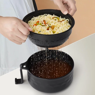 Itopfox Ramen Bowl Set With Chopsticks And Spoon, Microwave Pasta Cooker, College Dorm Essentials For Girls And Guys (Black) 2 Itopfox Ramen Bowl Set With Chopsticks And Spoon, Microwave Pasta Cooker, College Dorm Essentials For Girls And Guys (Black) - Image 2