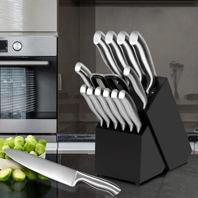 Itopfox Premium Kitchen Knife Set With Wooden Block & Built-in Sharpener - 15-Piece Chef, Slicing, Santoku, Bread, Utility, Paring & Steak Knives 5 Itopfox Premium Kitchen Knife Set With Wooden Block & Built-in Sharpener - 15-Piece Chef, Slicing, Santoku, Bread, Utility, Paring & Steak Knives - Image 5