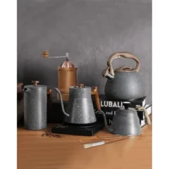 Itopfox Tea Kettle, 2.7 Quart With Wood Pattern Handle Loud Whistle Food Grade Stainless Steel Anti-Hot Handle Anti-Rust Finish Suitable For All Heat