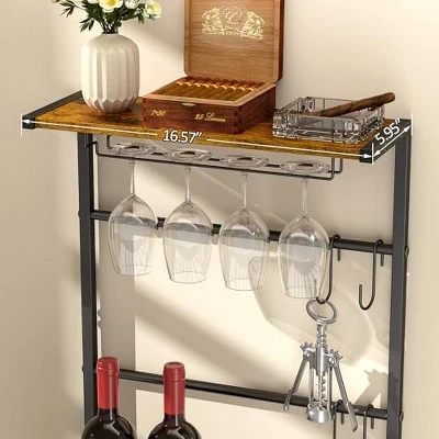 Itopfox 5-Tier Freestanding Wine Rack With Glasses Holder And 4 S Hooks, Corner Mini Bar Cabinet For Small Spaces, Holds 8 Bottles 3 Itopfox 5-Tier Freestanding Wine Rack With Glasses Holder And 4 S Hooks, Corner Mini Bar Cabinet For Small Spaces, Holds 8 Bottles - Image 3